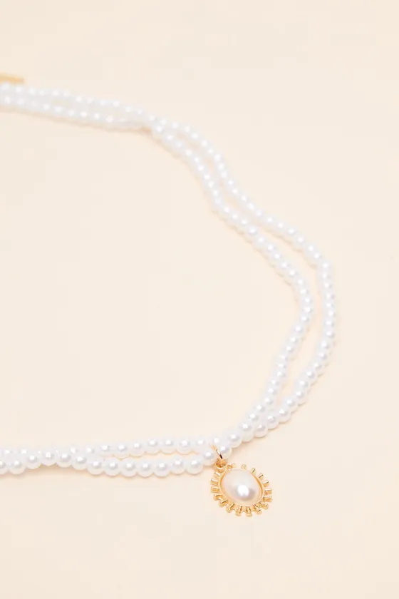 Kasey White Pearl Layered Charm Necklace sold by Lulus product image thumbnail 2