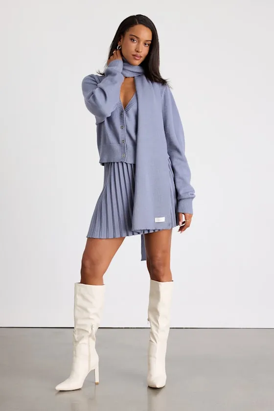 Gianna Periwinkle Two-Piece Scarf Sweater Dress sold by Lulus