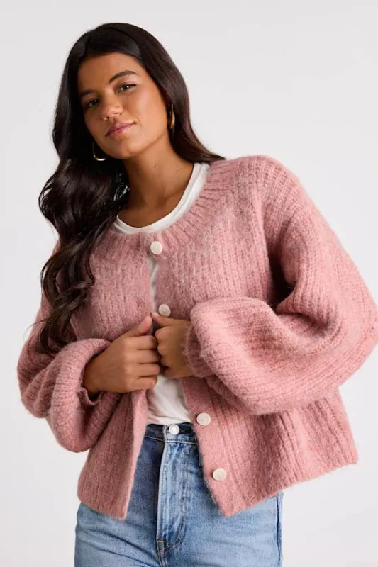 Marsden Heathered Pink Boxy Cardigan Sweater sold by Lulus