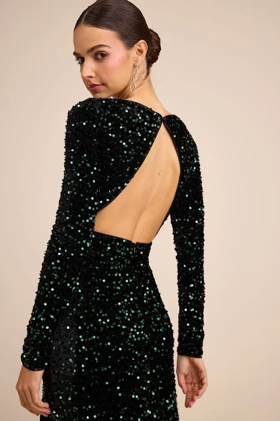 Rhonna Emerald Green Velvet Sequin Mermaid Maxi Dress sold by Lulus