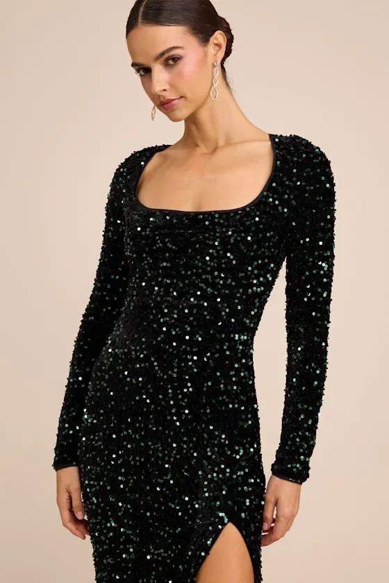 Rhonna Emerald Green Velvet Sequin Mermaid Maxi Dress sold by Lulus product image thumbnail 3