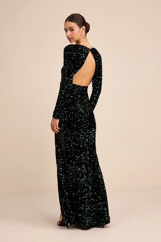 Rhonna Emerald Green Velvet Sequin Mermaid Maxi Dress sold by Lulus product image thumbnail 4
