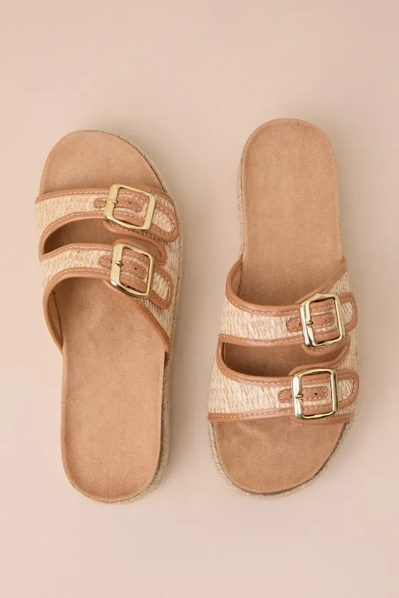 Benley Natural Woven Buckle Flatform Slide Sandals sold by Lulus product image thumbnail 3