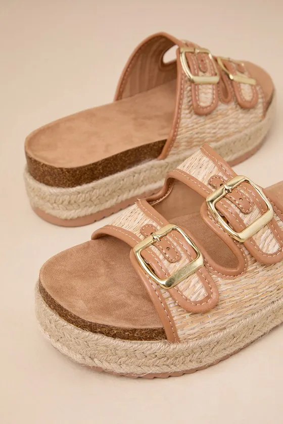 Benley Natural Woven Buckle Flatform Slide Sandals sold by Lulus product image thumbnail 4