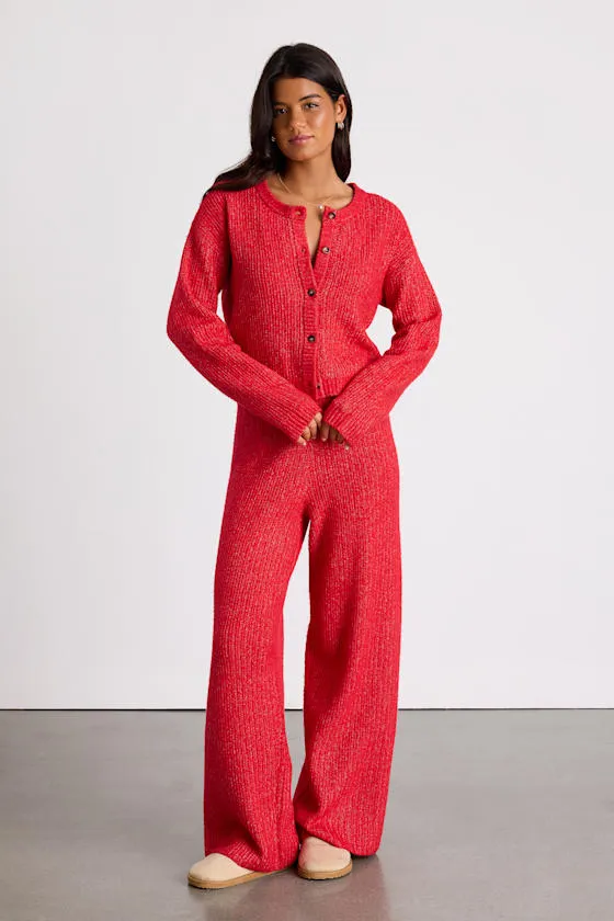 Carvalho Red Ribbed Knit Sweater Pants sold by Lulus
