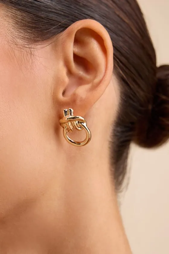 Bensen Gold Knotted Doorknocker Earrings sold by Lulus