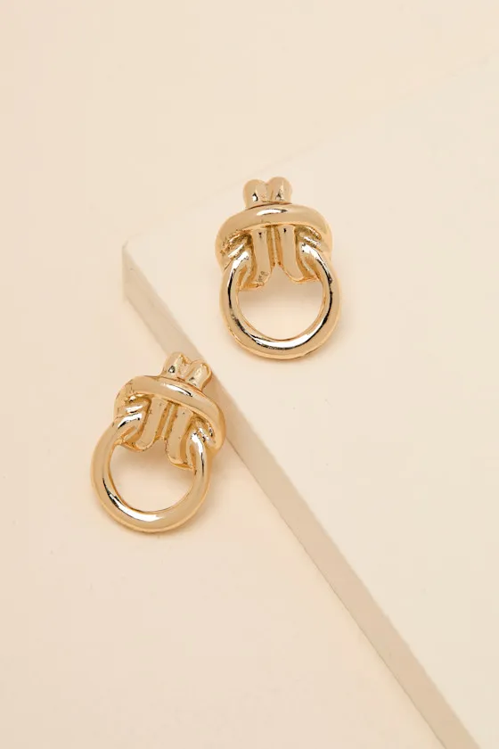 Bensen Gold Knotted Doorknocker Earrings sold by Lulus product image thumbnail 2