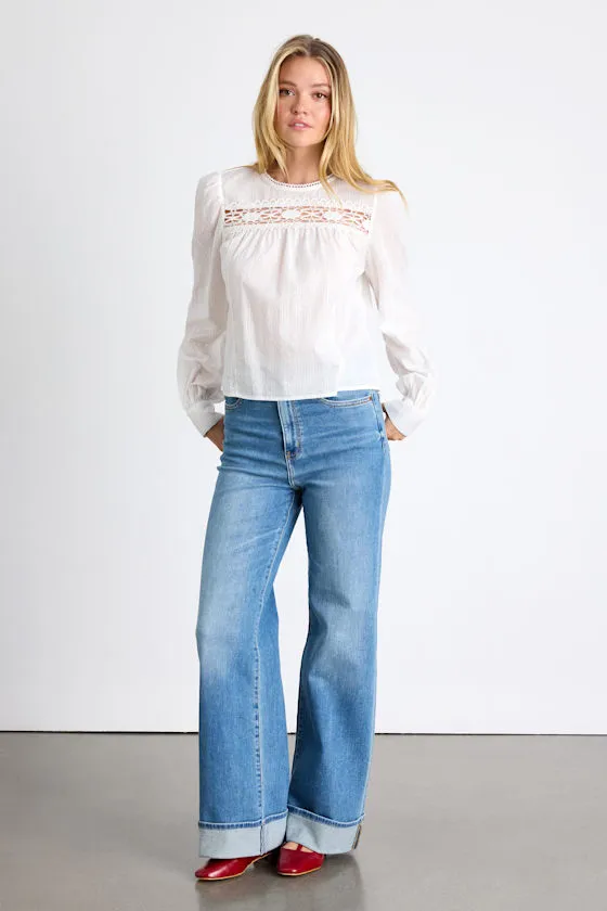 Holbrook Ivory Textured Crochet Lace Long Sleeve Top sold by Lulus product image thumbnail 4