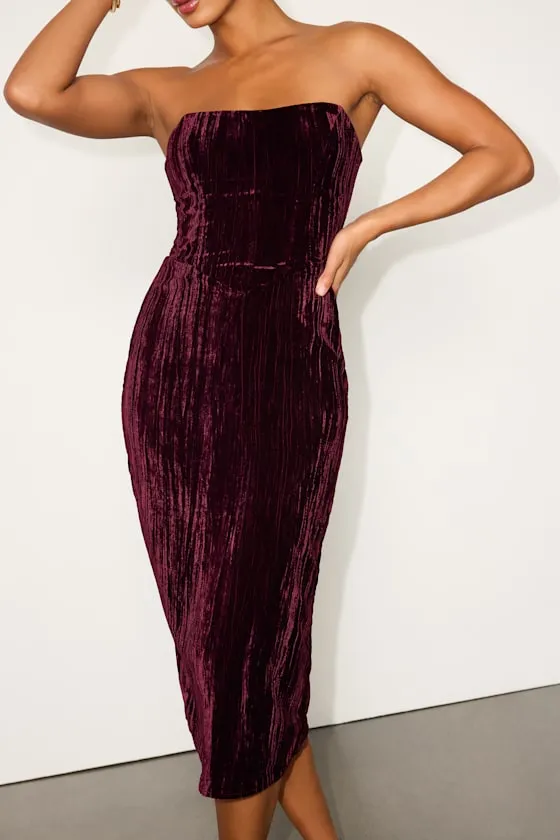 Elenita Dark Plum Velvet Strapless Midi Dress sold by Lulus product image thumbnail 3