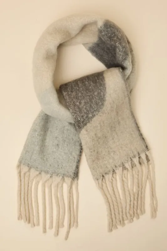 Elnora Grey and Beige Abstract Oversized Fringe Scarf sold by Lulus
