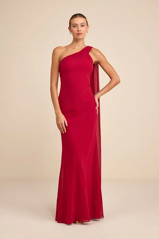 Carmenza Red One-Shoulder Sash Maxi Dress sold by Lulus product image thumbnail 3