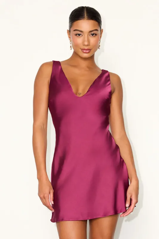 Solmara Magenta Satin Slip Mini Dress made by Lulus