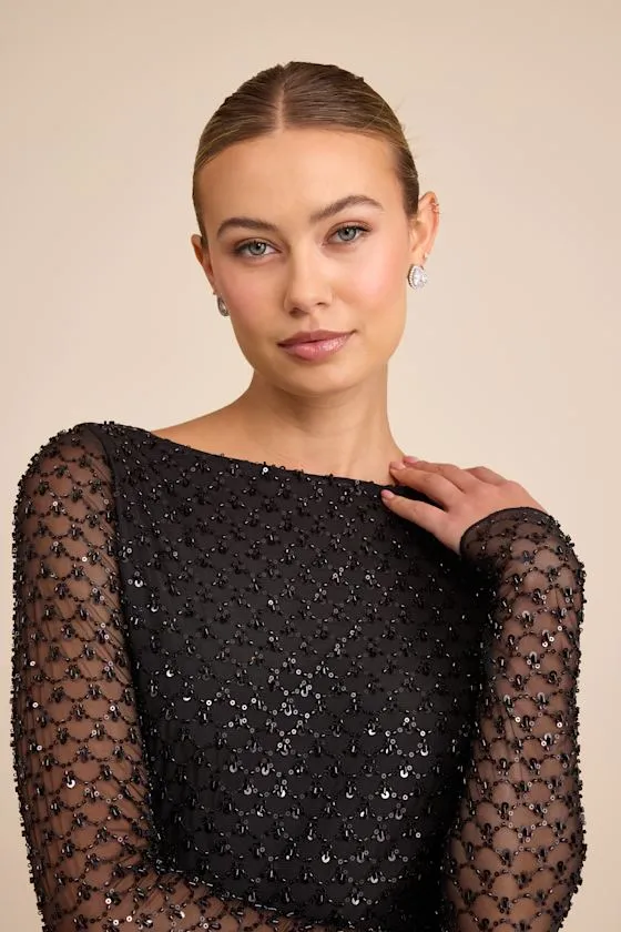 Jalira Black Mesh Sequin Backless Maxi Dress sold by Lulus product image thumbnail 3