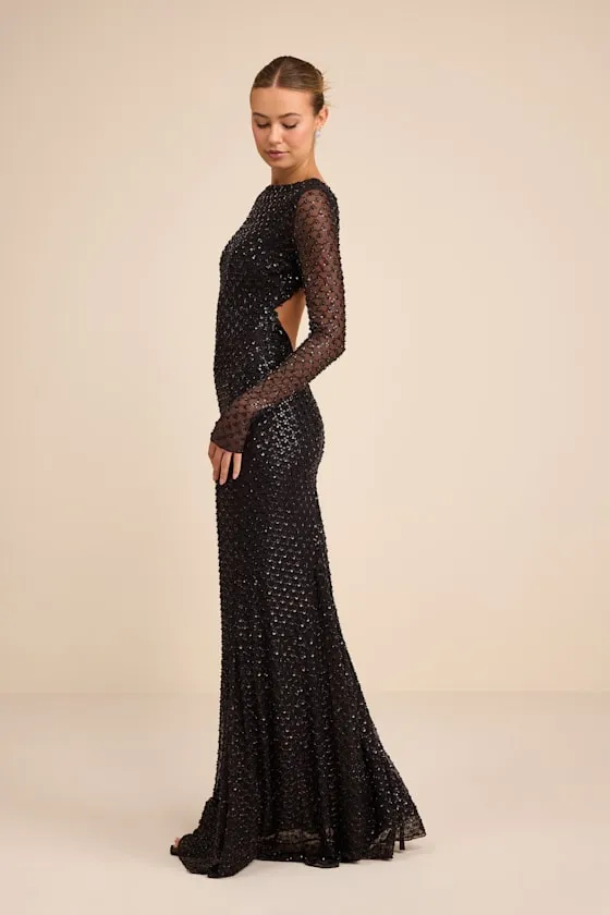 Jalira Black Mesh Sequin Backless Maxi Dress sold by Lulus product image thumbnail 4