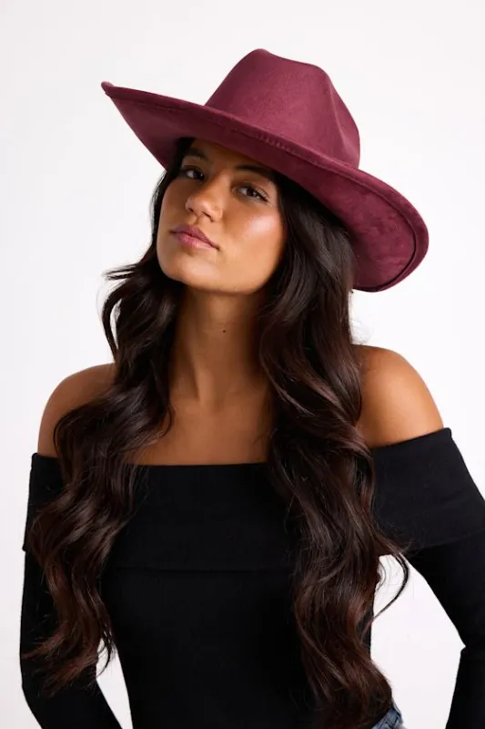 Farva Burgundy Suede Studded Cowboy Hat sold by Lulus