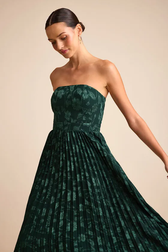 Perfectly Stunning Emerald Jacquard Strapless Midi Dress sold by Lulus product image thumbnail 2