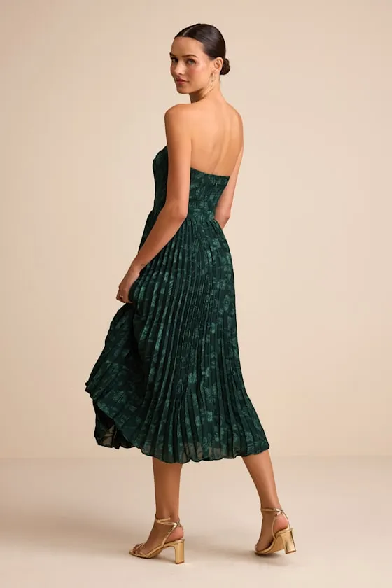 Perfectly Stunning Emerald Jacquard Strapless Midi Dress sold by Lulus product image thumbnail 3