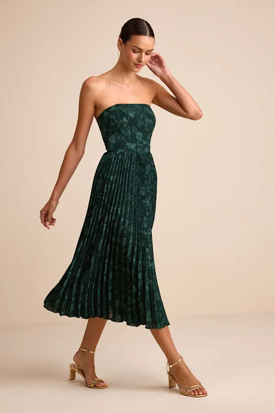 Perfectly Stunning Emerald Jacquard Strapless Midi Dress sold by Lulus product image thumbnail 4