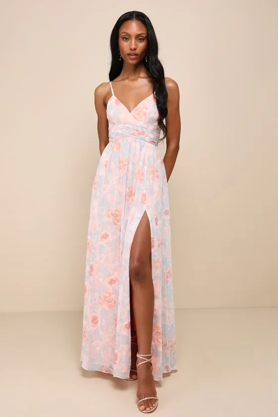 Exceptional Sweetness Peach Floral Chiffon Pleated Maxi Dress sold by Lulus