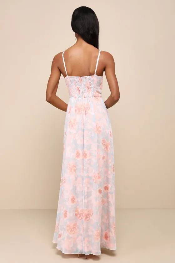 Exceptional Sweetness Peach Floral Chiffon Pleated Maxi Dress sold by Lulus product image thumbnail 2