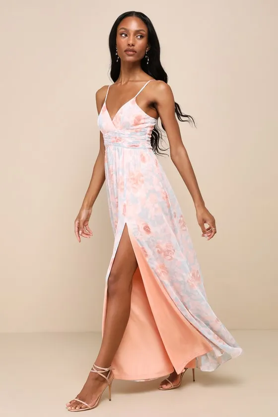Exceptional Sweetness Peach Floral Chiffon Pleated Maxi Dress sold by Lulus product image thumbnail 3
