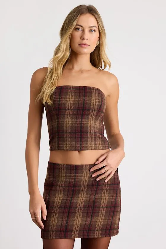 Annette Brown Plaid Mid-Rise Mini Skirt sold by Lulus product image thumbnail 2
