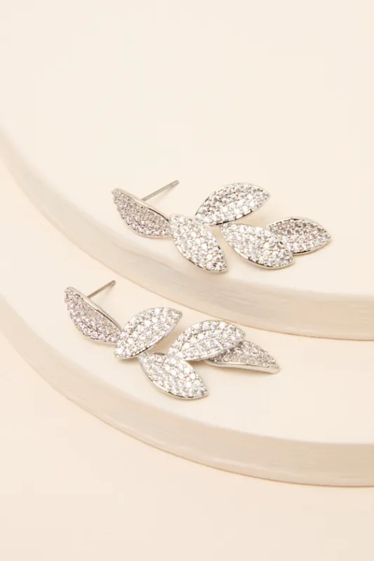 Windsor Silver Rhinestone Leaf Drop Earrings sold by Lulus