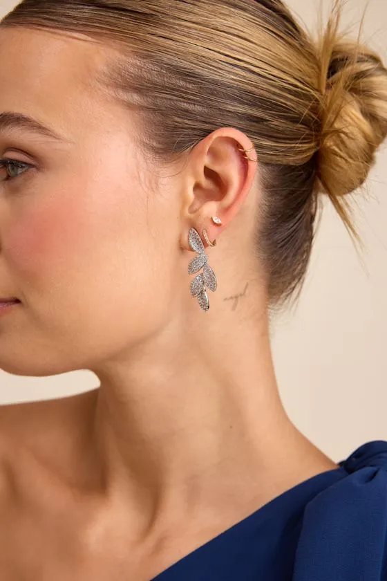 Windsor Silver Rhinestone Leaf Drop Earrings sold by Lulus product image thumbnail 2