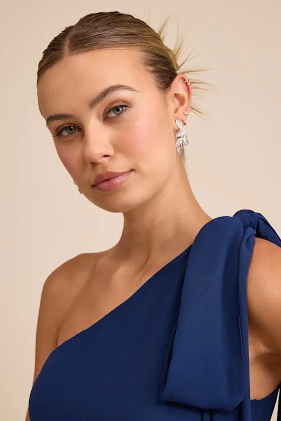 Windsor Silver Rhinestone Leaf Drop Earrings sold by Lulus product image thumbnail 4