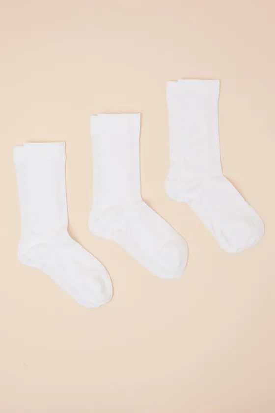 Crew White Ribbed Three-Piece Sock Set sold by Lulus product image thumbnail 3