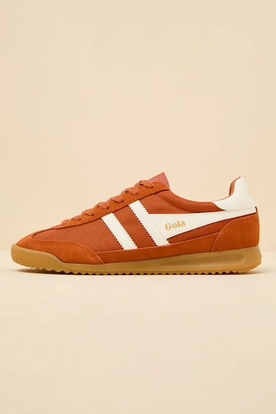 Tornado Moody Orange Color Block Suede Leather Sneakers sold by Lulus