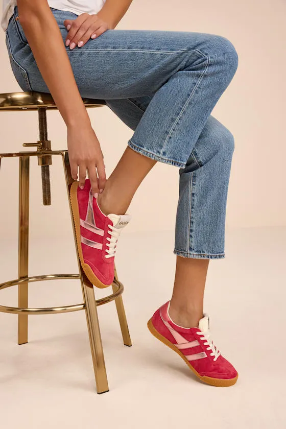 Elan Glitz Red and Pink Suede Lace-Up Sneakers sold by Lulus