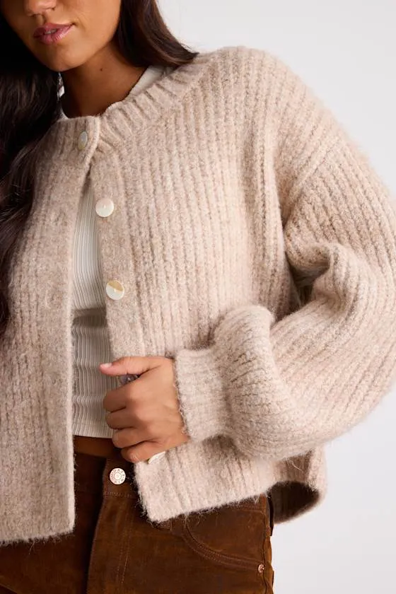 Marsden Heathered Beige Boxy Cardigan Sweater sold by Lulus product image thumbnail 2