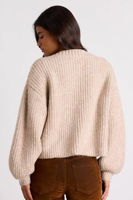 Marsden Heathered Beige Boxy Cardigan Sweater sold by Lulus product image thumbnail 3