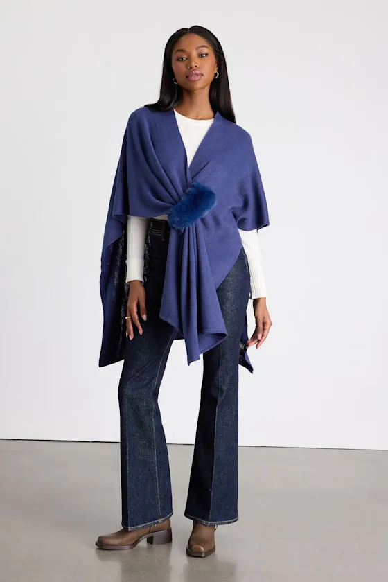 Sandra Navy Knit Draped Wrap Poncho sold by Lulus