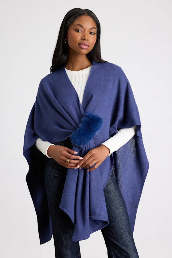 Sandra Navy Knit Draped Wrap Poncho sold by Lulus product image thumbnail 3