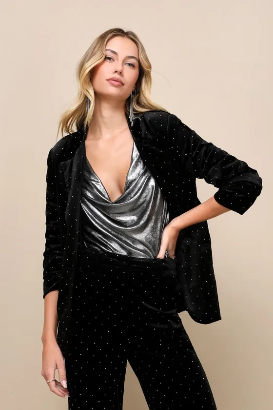 Glamorous Statement Black Velvet Studded Blazer sold by Lulus