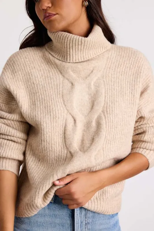 Kenina Heathered Beige Cable Knit Turtleneck Sweater sold by Lulus