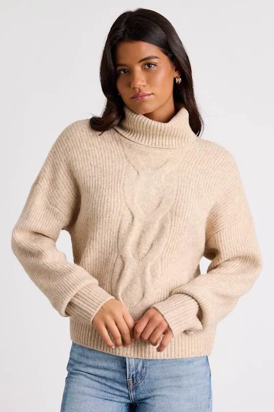 Kenina Heathered Beige Cable Knit Turtleneck Sweater sold by Lulus product image thumbnail 2