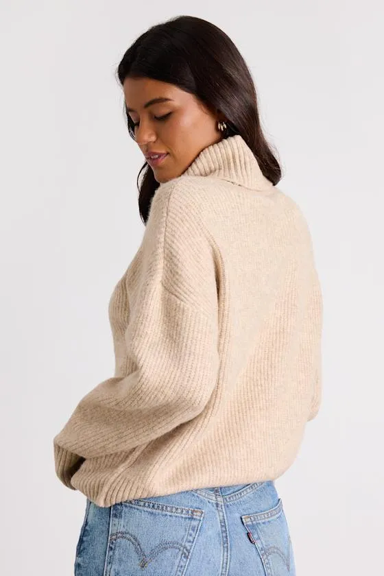Kenina Heathered Beige Cable Knit Turtleneck Sweater sold by Lulus product image thumbnail 3