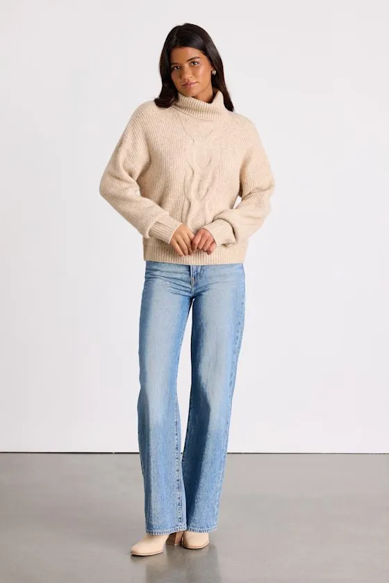 Kenina Heathered Beige Cable Knit Turtleneck Sweater sold by Lulus product image thumbnail 4