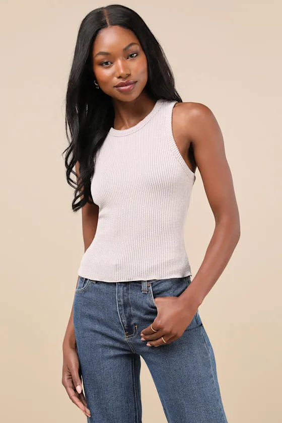 Essential Update Beige Ribbed Tank Top sold by Lulus