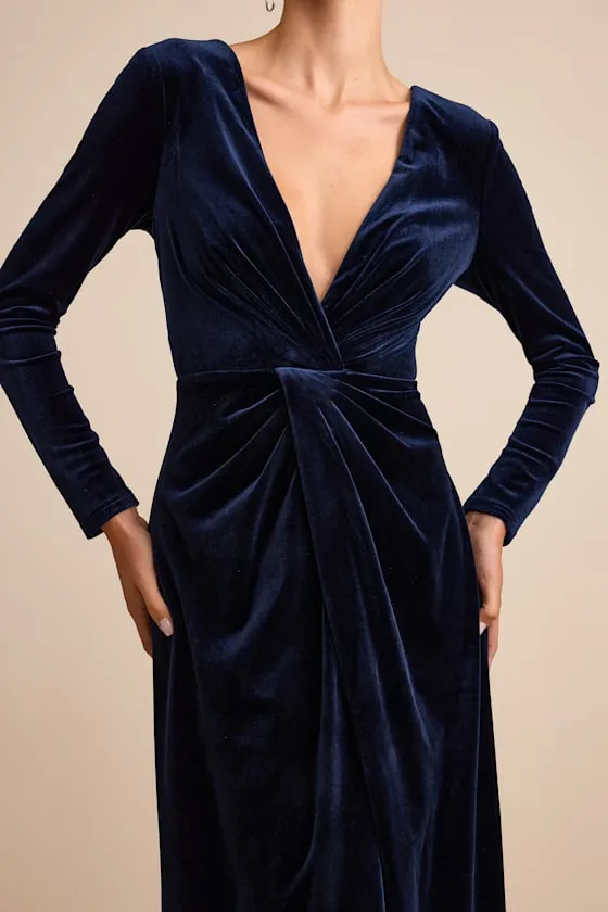 Angelina Navy Velvet Twist-Front Maxi Dress sold by Lulus product image thumbnail 2