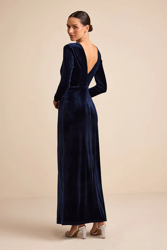 Angelina Navy Velvet Twist-Front Maxi Dress sold by Lulus product image thumbnail 3