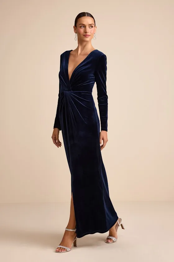 Angelina Navy Velvet Twist-Front Maxi Dress sold by Lulus product image thumbnail 4