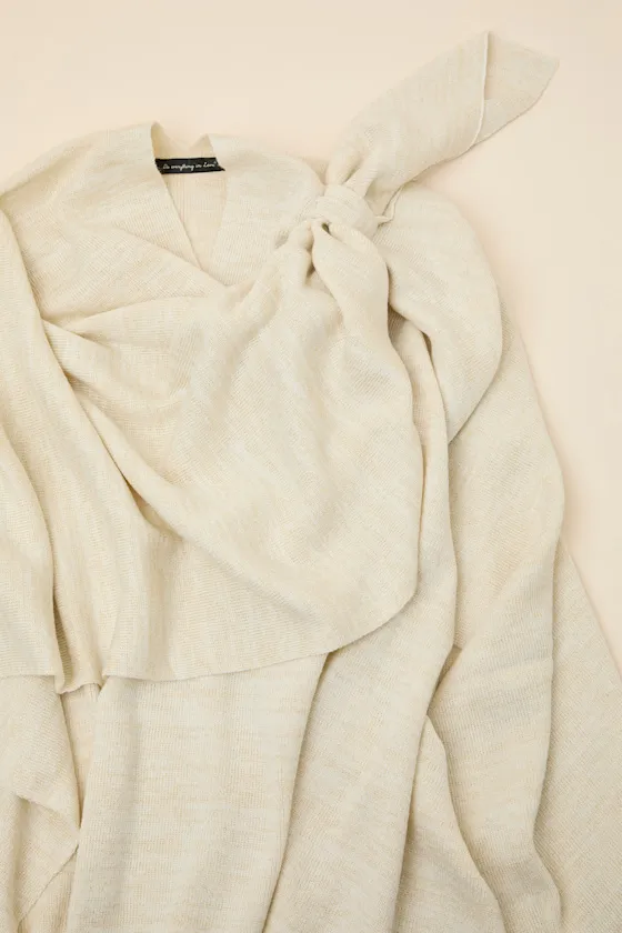 Napiera Heather Cream Knit Wrap Poncho sold by Lulus product image thumbnail 2