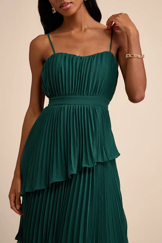 Jehona Emerald Green Pleated Tiered Maxi Dress sold by Lulus product image thumbnail 2