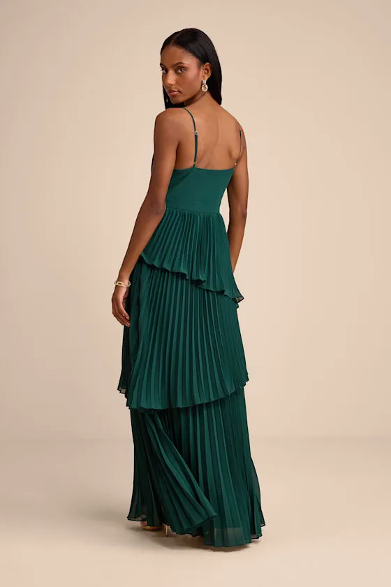 Jehona Emerald Green Pleated Tiered Maxi Dress sold by Lulus product image thumbnail 3