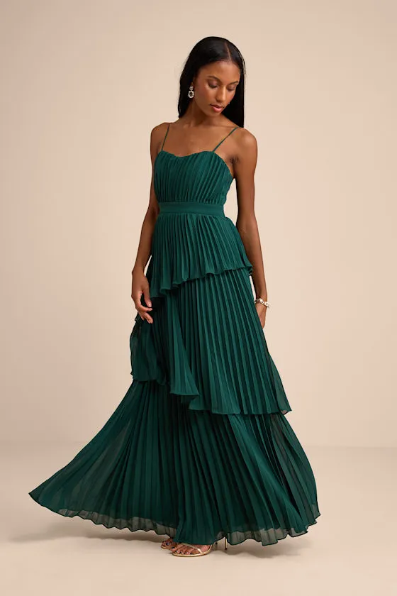 Jehona Emerald Green Pleated Tiered Maxi Dress sold by Lulus product image thumbnail 4