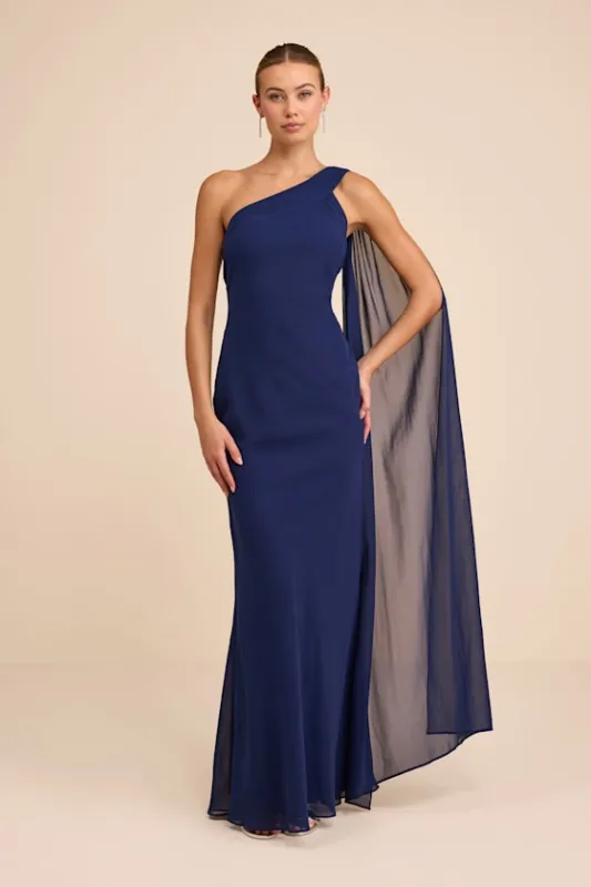 Carmenza Navy One-Shoulder Sash Maxi Dress sold by Lulus